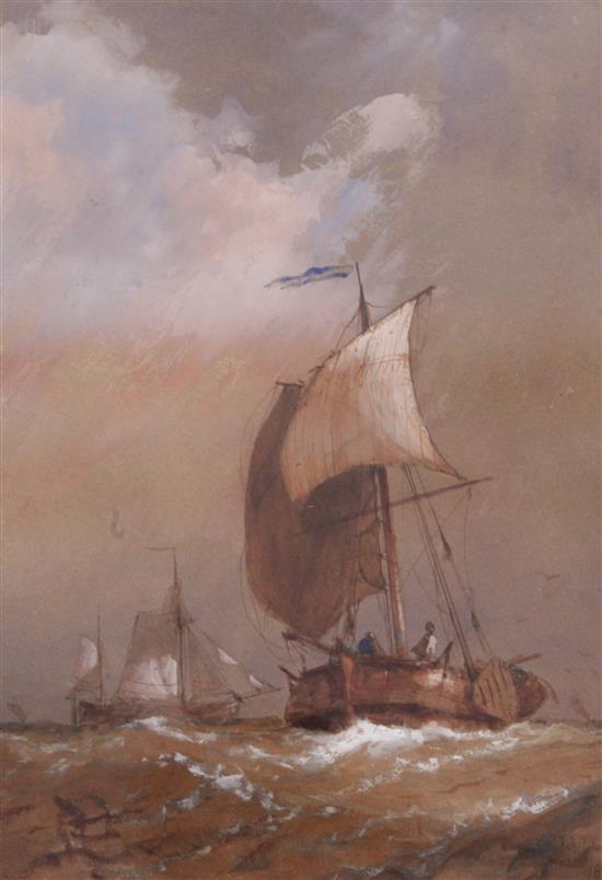 Richard Henry Nibbs (1816-1895) Fishing boats at sea, 17 x 12in.